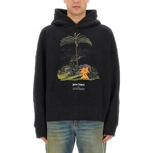 PALM ANGELS Graphic Print Cotton Hoodie Men BLACK Sweaters & Cardigans